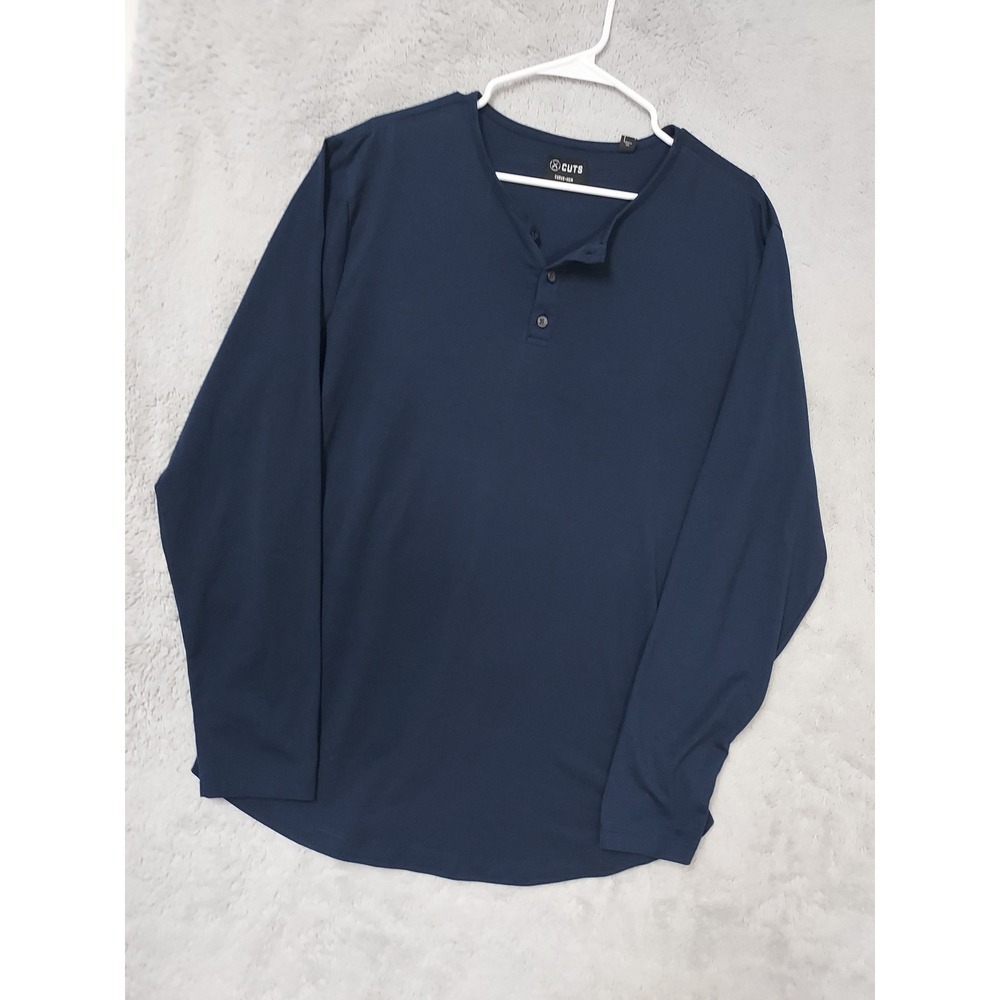Cuts Shirt Mens XL Curved Hem Long Sleeve Henley Pyca Pro Navy Blue Performance